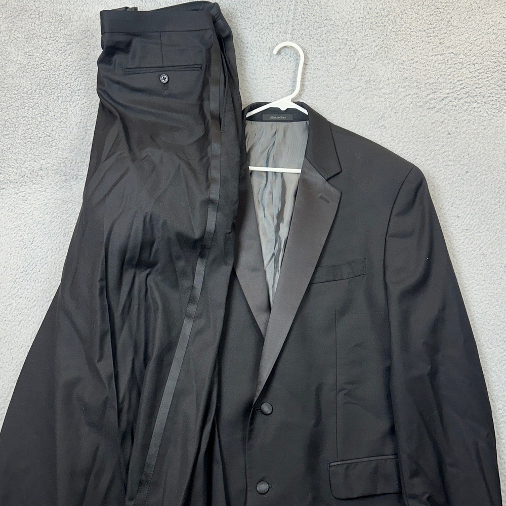Calvin Klein 2PC Wool Suit Pants Mens 44L 38X30 Black Sport Coat Pleated Formal
